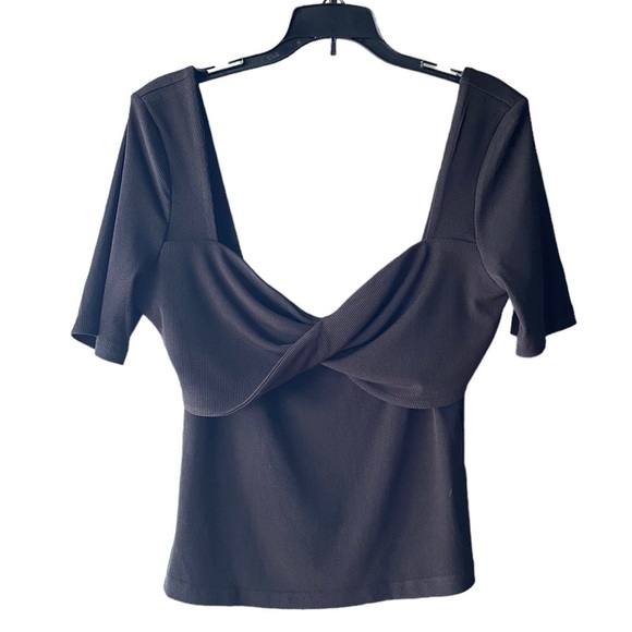 Runaway 90s inspired black ribbed twist front cropped top new with tags - Picture 1 of 5